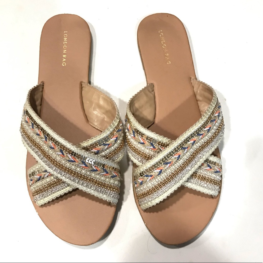 London Rag sequin pearl beaded slipper flat shoes